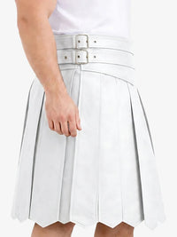 White pleated skirt with a belt on a white background