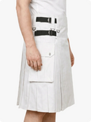 White Utility Kilt With Leather Straps