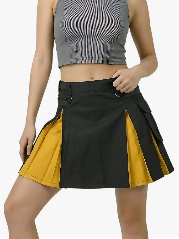 Maßgefertigter Damen Schwarz-Gelber Hybrid Kilt