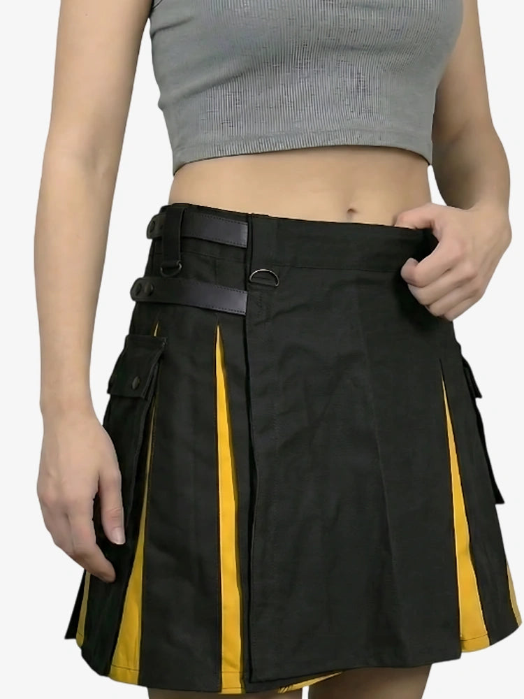 Maßgefertigter Damen Schwarz-Gelber Hybrid Kilt