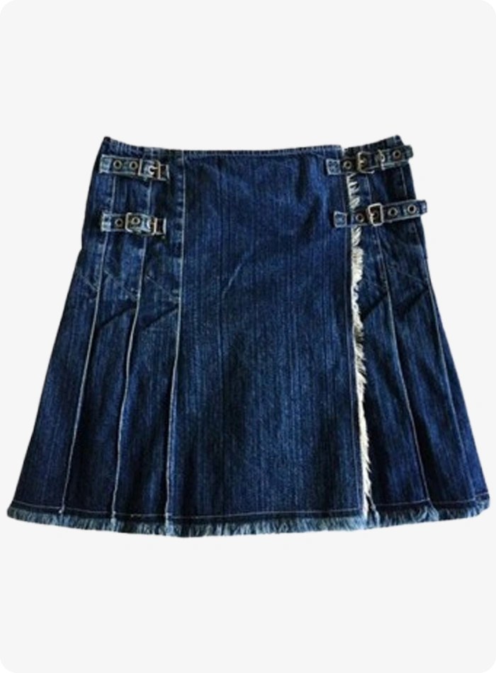 Maßgefertigter Dunkelblauer Damen Denim-Faltenkilt