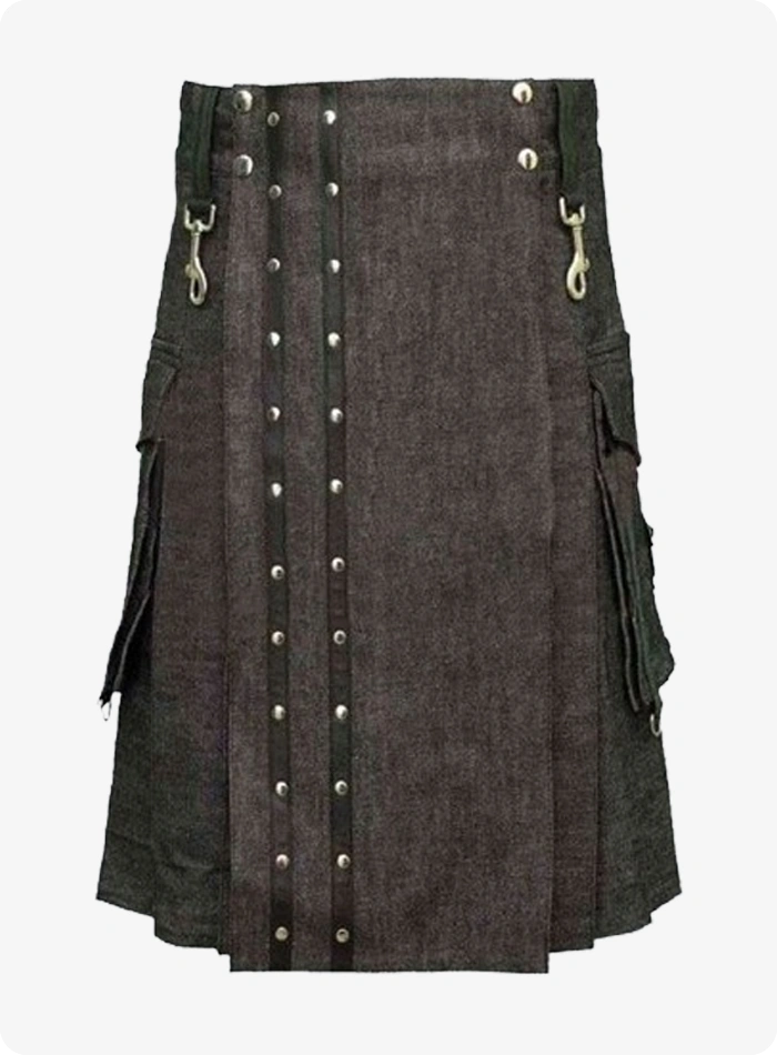 Maßgefertigter Dunkelbrauner Denim Kilt
