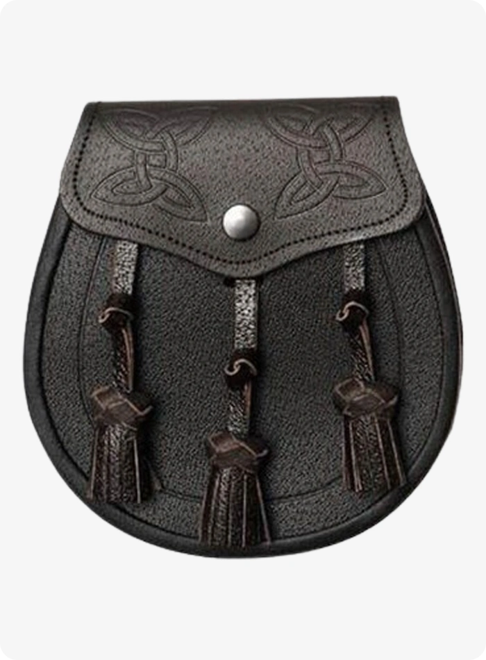 Custom Made Dark Brown Leather Twin Swirl Celtic Embossed Sporran