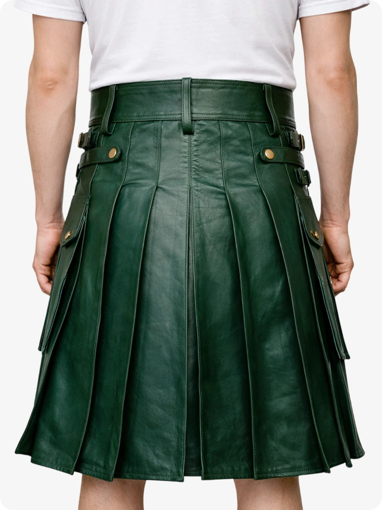 Dark Green pleated skirt worn by a person on a white background