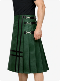 Dark Green kilt with black straps and buckles on a white background