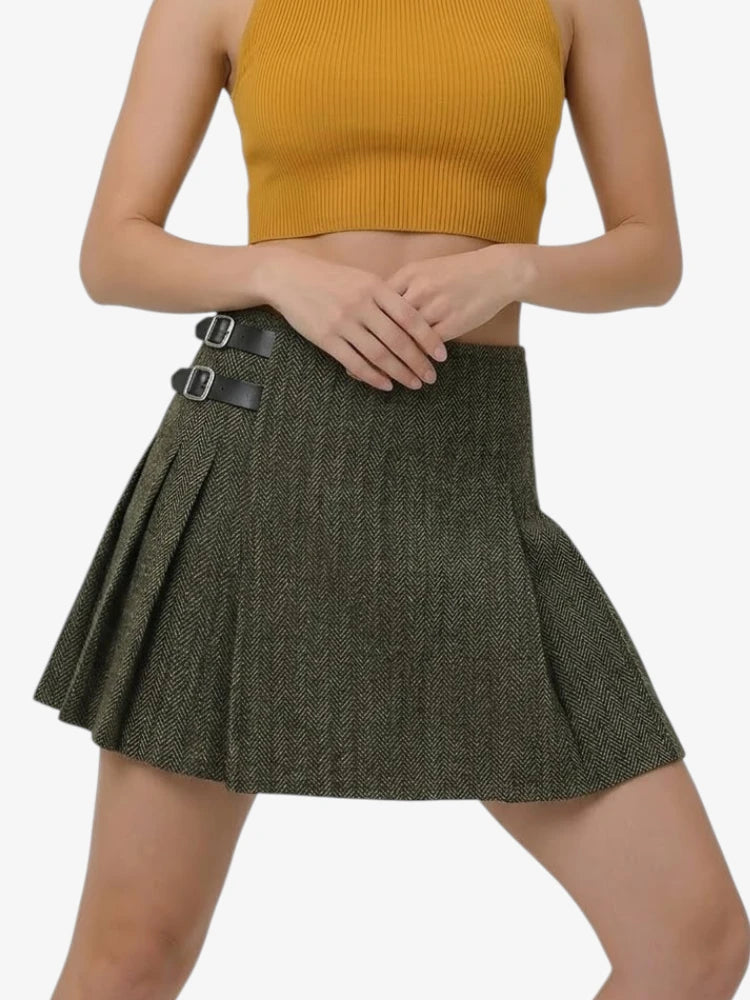 Damen Dunkelolivgrüner Tweed Kilt
