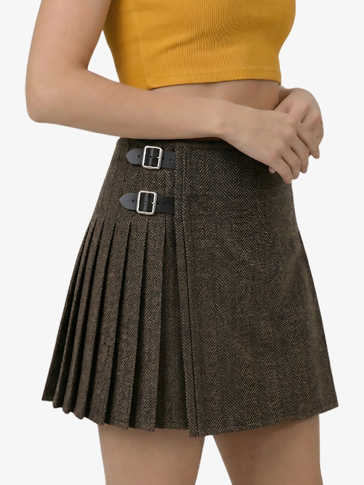 Damen Dunkelolivgrüner Tweed Kilt
