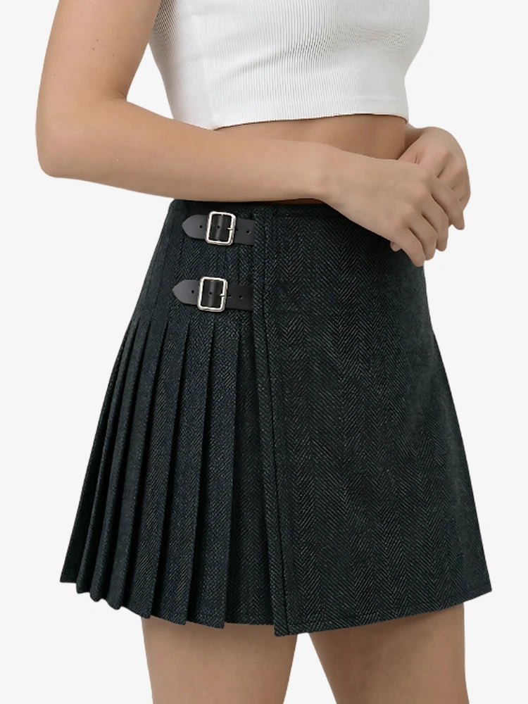 Damen Dunkelblaugrün oder Blau-Grün Tweed Kilt