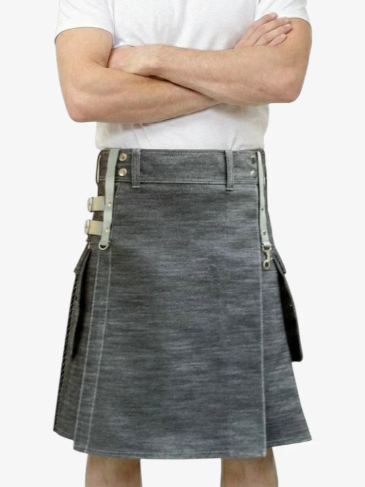 Denim-Utility-Kilt mit verstellbaren Riemen