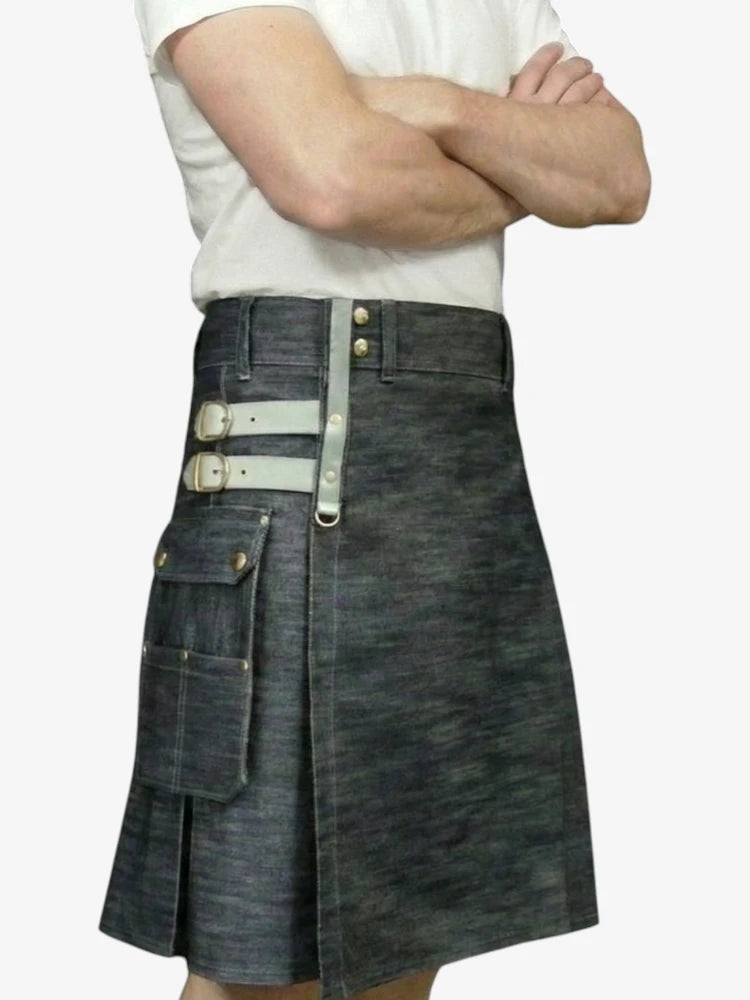 Denim-Utility-Kilt mit verstellbaren Riemen