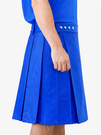 Electric Blue Genuine Leather Utility Kilt with Studded Waistband
