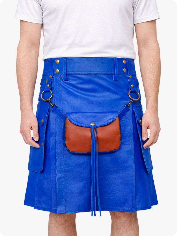 Elektrisch Blauer Leder Utility Kilt mit Front-Sporran