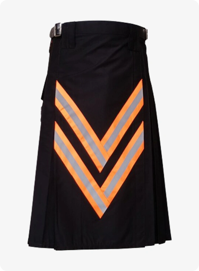 Handgefertigter Schwarzer Feuerwehr-Kilt mit Sichtbaren Roten Riemen