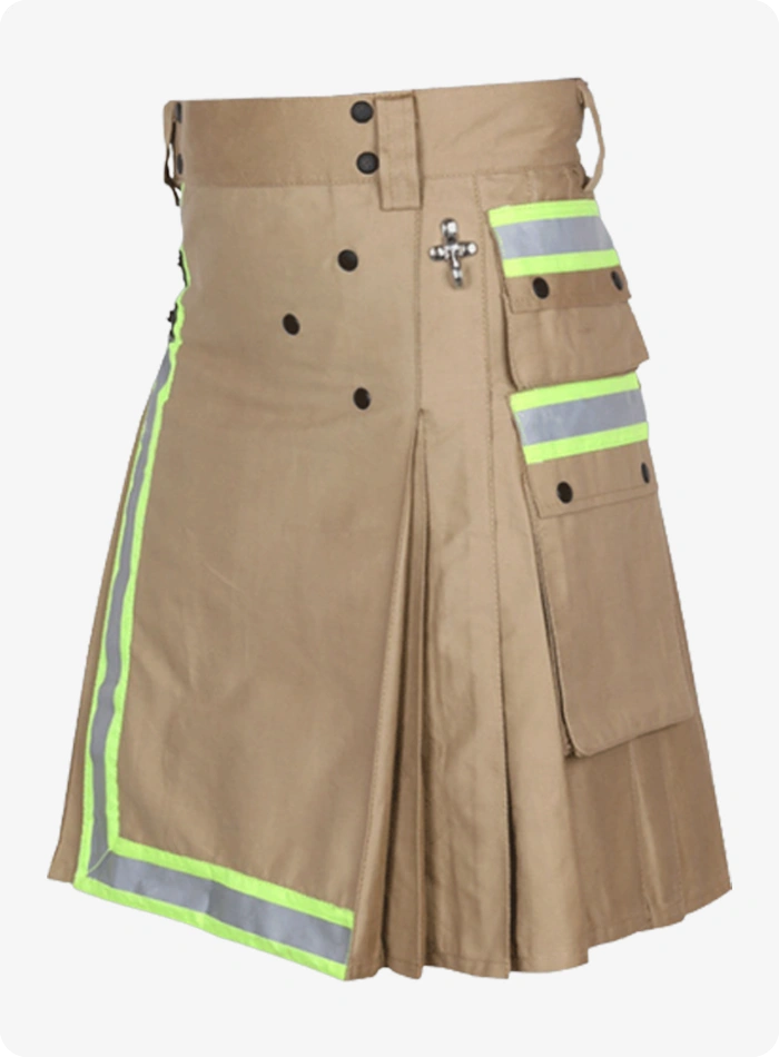 Maßgefertigter Schottischer Feuerwehr Khaki Baumwoll Utility Kilt