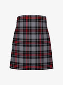 Plaid kilt with black, gray, and red pattern on a white background