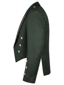 A dark forest green blazer shown from a side profile view, featuring silver-toned square studs along the lapels and cuffs, set against a plain white background.