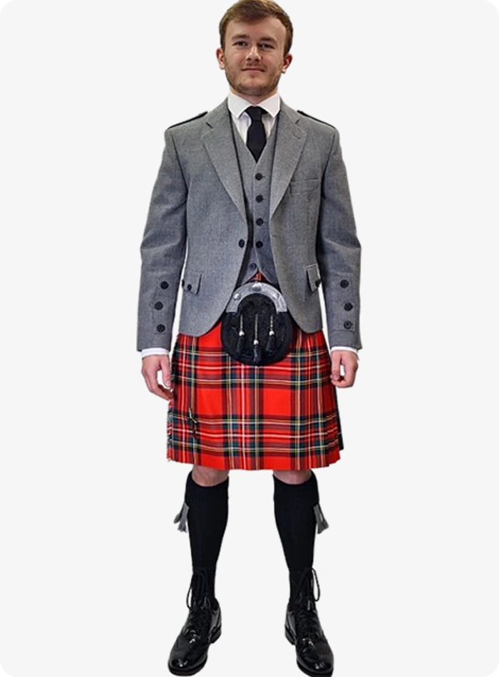 Maßgefertigtes Graues Argyle Kilt-Outfit