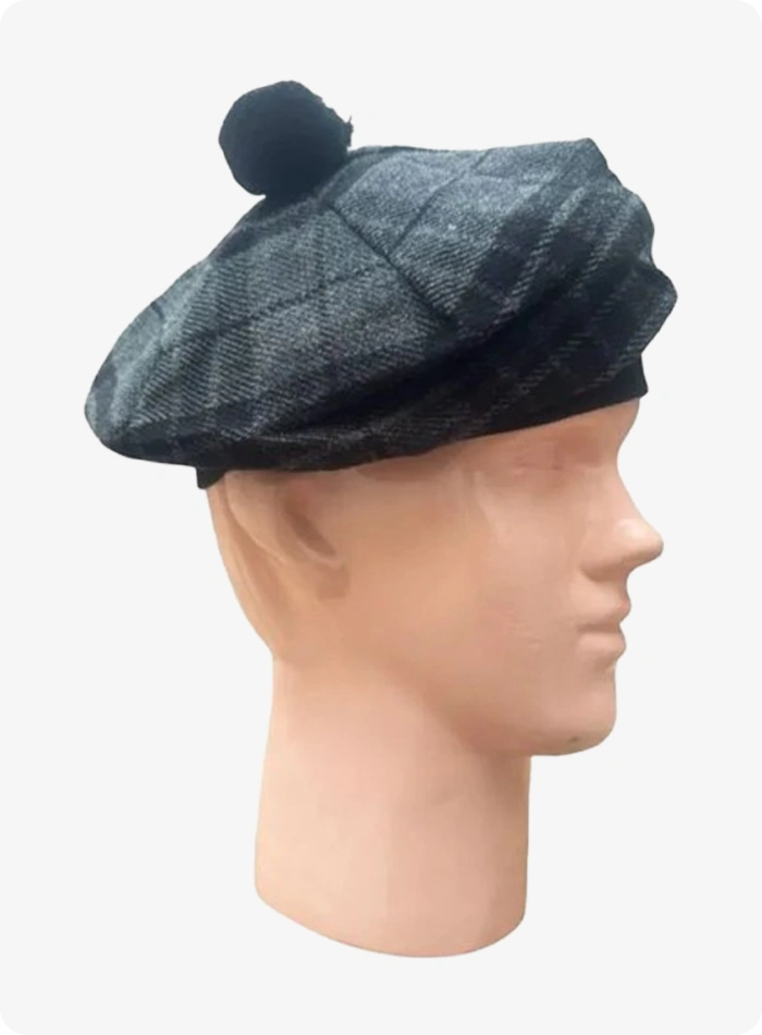 Maßgefertigter Grey Night Tartan Tam O’Shanter Hut