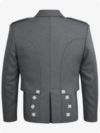 Gray military-style jacket with shoulder epaulets on a white background