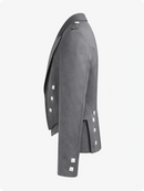 Gray coat with unique design elements on a white background