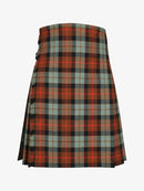 Plaid kilt with red, green, and black pattern on a white background