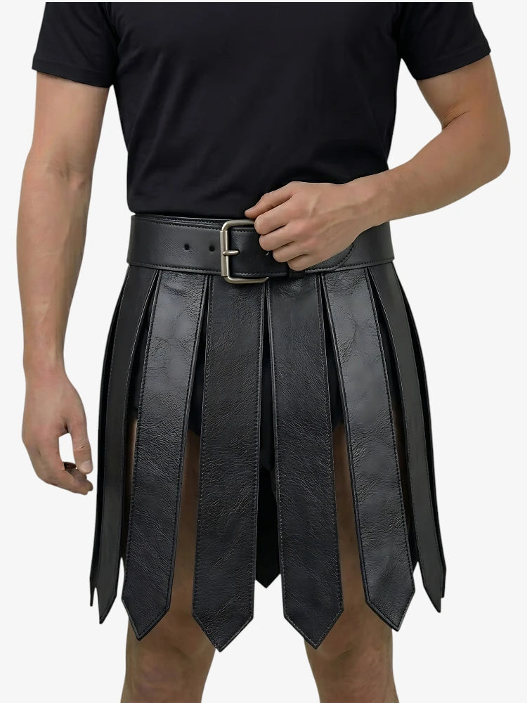 Handgefertigter Schwarzer Gladiator Lederkilt