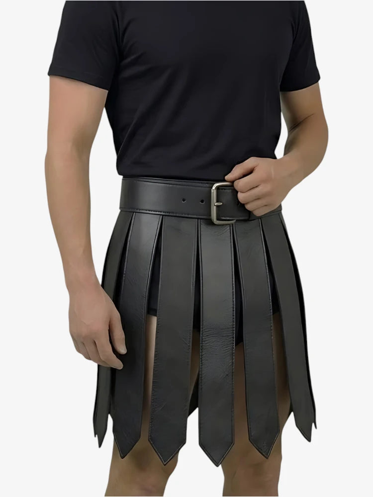 Handgefertigter Schwarzer Gladiator Lederkilt