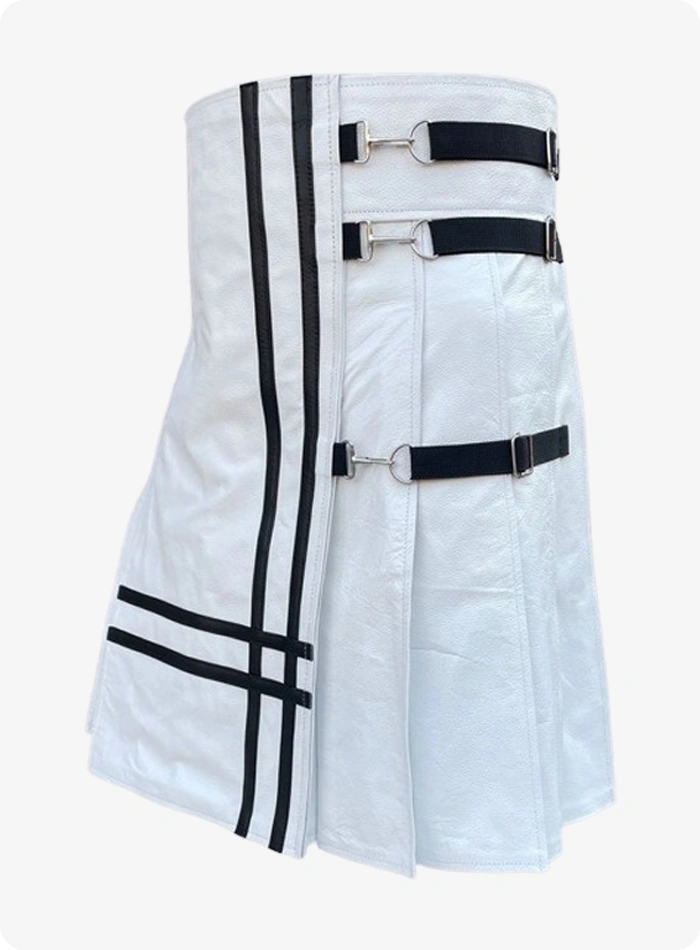 Hand Made Off White Leather Kilt