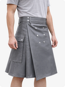 Handcrafted Grey Leather Utility Kilt with Front Button Rivets