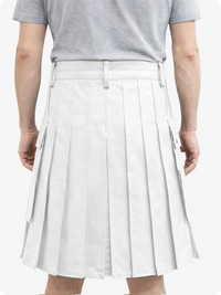 Handcrafted White Leather Utility Kilt with Front Button Rivets