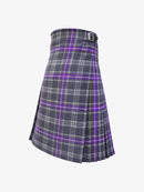 Plaid kilt with purple accents on a white background