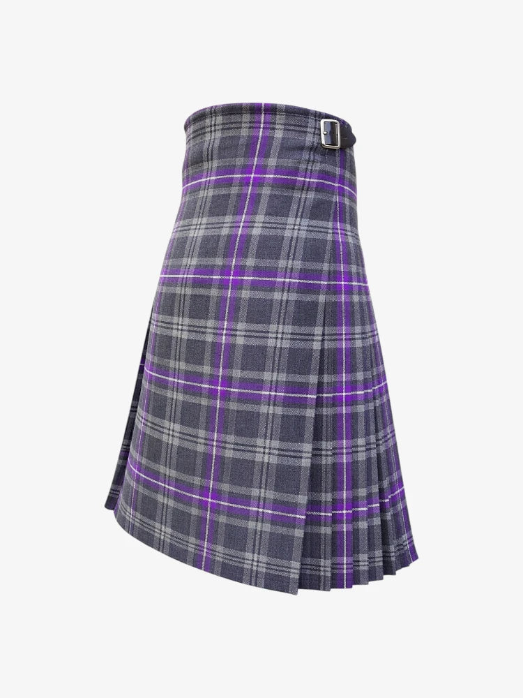 Plaid kilt with purple accents on a white background