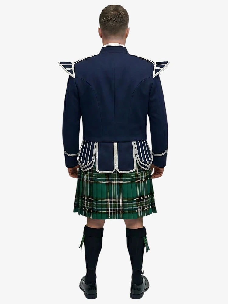 Irish National Tartan Doublet Kilt Outfit mit Marineblauer Jacke