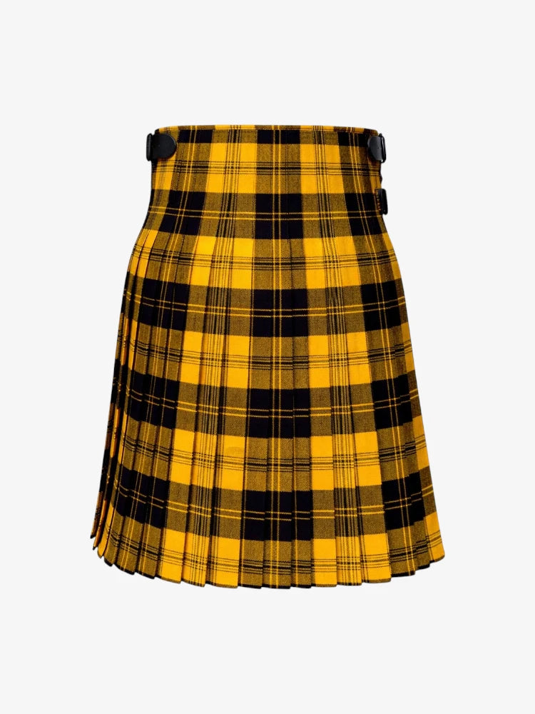 Yellow and black plaid kilt on a white background