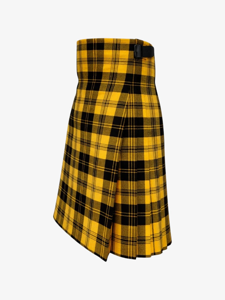 Yellow and black plaid kilt on a white background