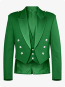 Kellygrüne Prince Charlie Kilt-Jacke mit Satin-Revers & Silbernen Quadratischen Knöpfen