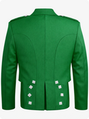 Kellygrüne Prince Charlie Kilt-Jacke mit Satin-Revers & Silbernen Quadratischen Knöpfen