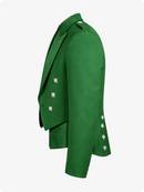 Kellygrüne Prince Charlie Kilt-Jacke mit Satin-Revers & Silbernen Quadratischen Knöpfen