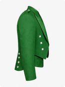 Kellygrüne Prince Charlie Kilt-Jacke mit Satin-Revers & Silbernen Quadratischen Knöpfen