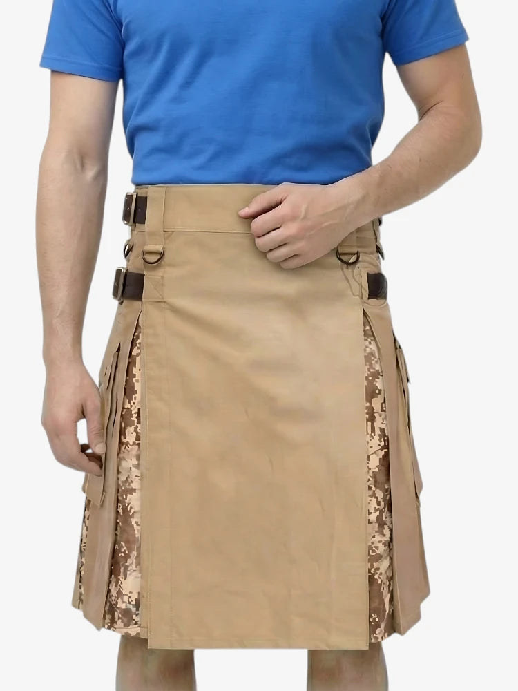 Khaki Hybrid-Kilt mit Wüsten-Tarnfalten