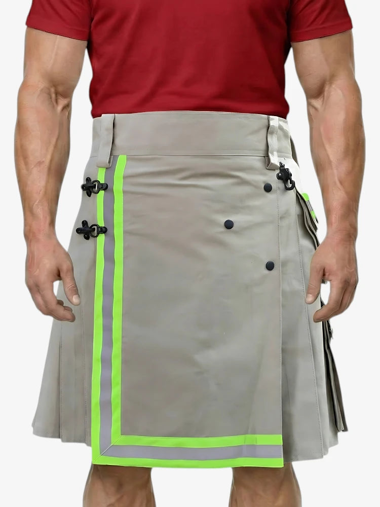 Hellgrauer Feuerwehr Kilt mit Neon-Reflektorstreifen