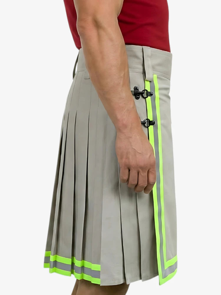 Hellgrauer Feuerwehr Kilt mit Neon-Reflektorstreifen