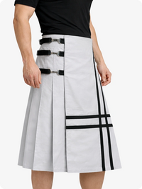 Light Grey skirt with black accents worn by a person on a white background