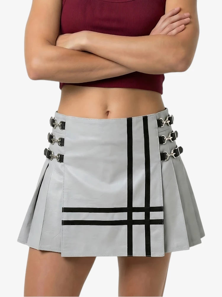Hellgrauer Damen Leder Utility Kilt