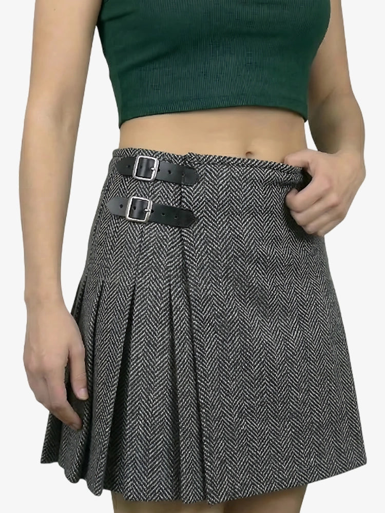 Damen Hellgrauer Tweed Kilt