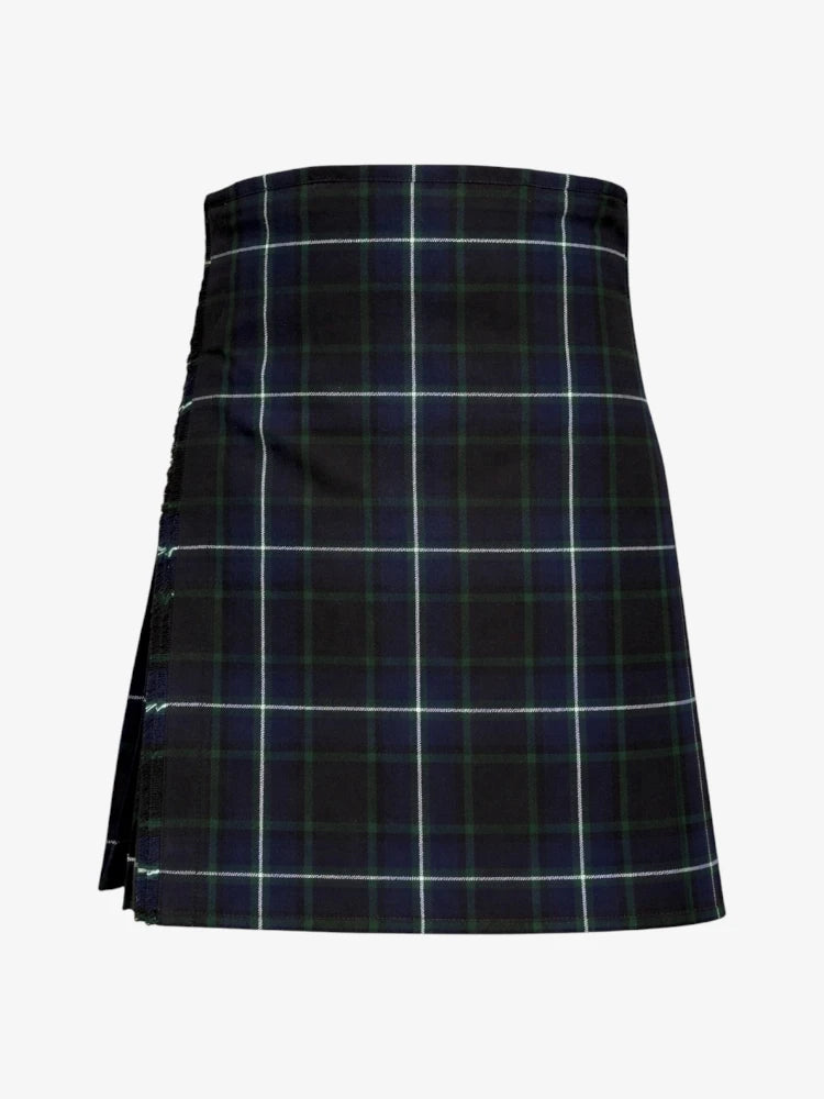 Navy blue plaid kilt on a white background