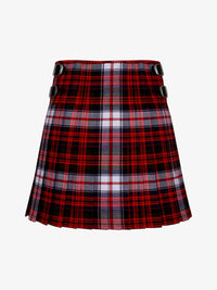 Red and black plaid kilt with buttons on a white background