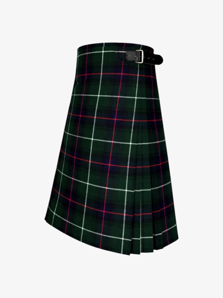 Green plaid kilt with a belt on a white background