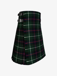Green plaid kilt with silver buckles on a white background