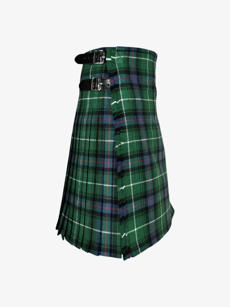 Green plaid kilt with a belt on a white background